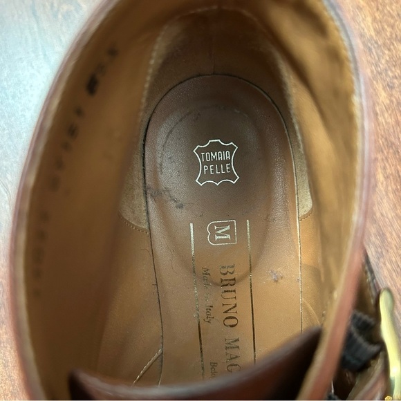 Bruno Magli Butter Soft Brown Leather Monk Strap Boots, Gold Hardware, Size 5.5 - Picture 13 of 16